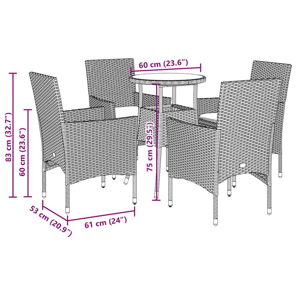 Set Pranzo Giardino 5 pz con Cuscini Grigio Polyrattan Acacia - homemem39