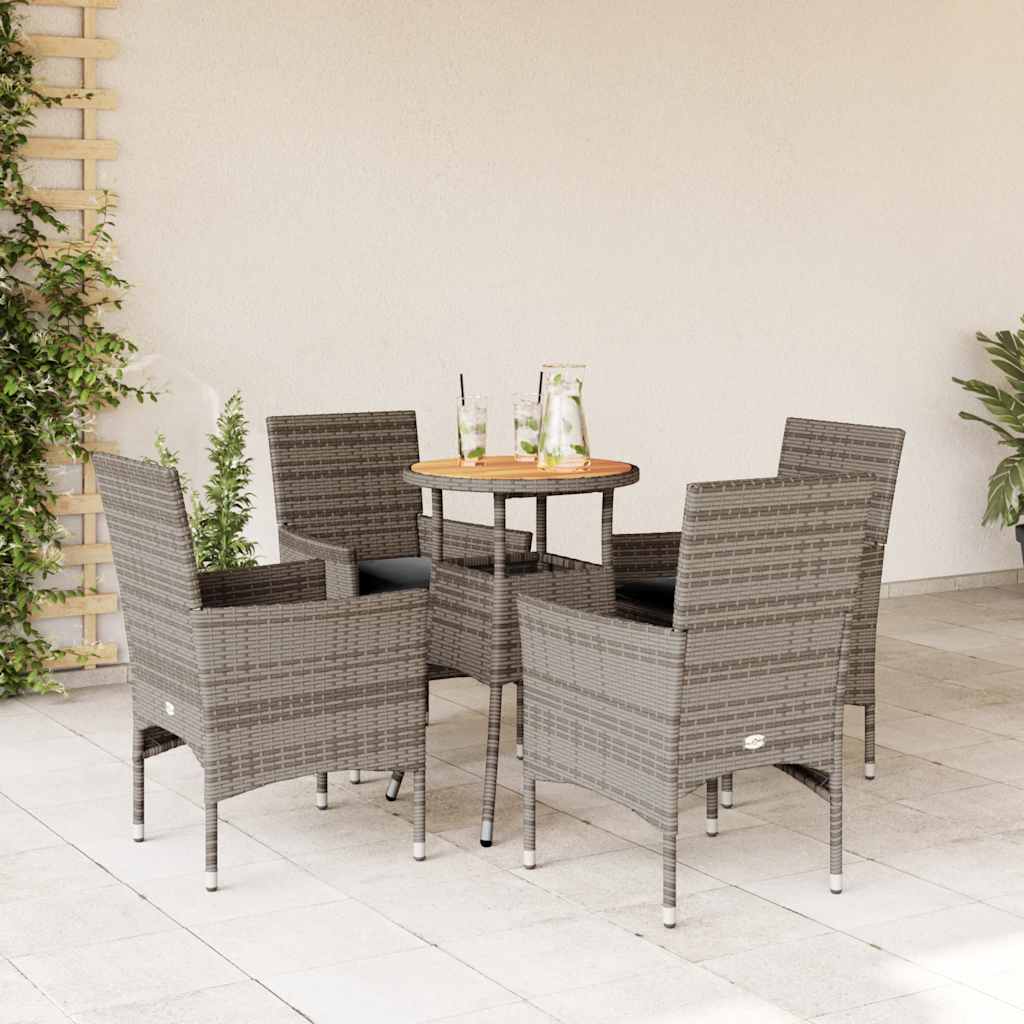 Set Pranzo Giardino 5 pz con Cuscini Grigio Polyrattan Acacia | homemem39