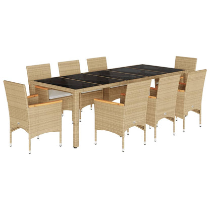 Set da Pranzo da Giardino 9 pz con Cuscini Polyrattan e Vetro | homemem39