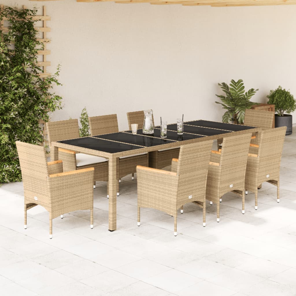 Set da Pranzo da Giardino 9 pz con Cuscini Polyrattan e Vetro - homemem39