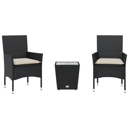 Set da Bistrò 3 pz con Cuscini Nero Polyrattan e Vetro - homemem39