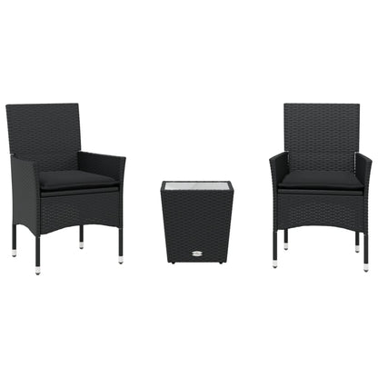 Set da Bistrò 3 pz con Cuscini Nero Polyrattan e Vetro | homemem39
