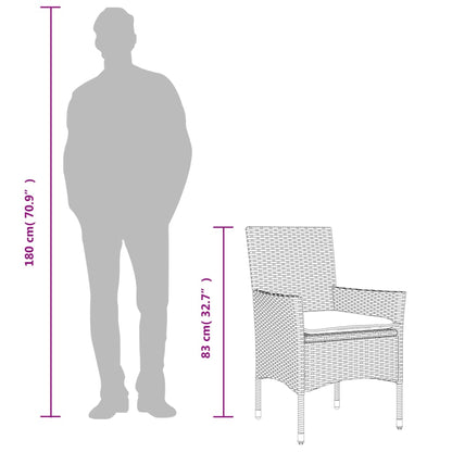 Set da Bistrò 3 pz con Cuscini Nero Polyrattan e Vetro | homemem39