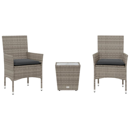 Set da Bistrò 3 pz con Cuscini Grigio Polyrattan e Vetro - homemem39