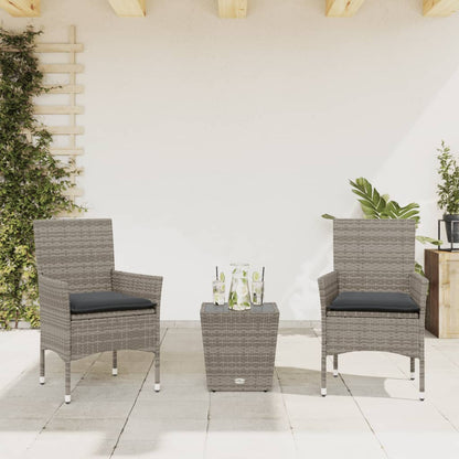 Set da Bistrò 3 pz con Cuscini Grigio Polyrattan e Vetro - homemem39