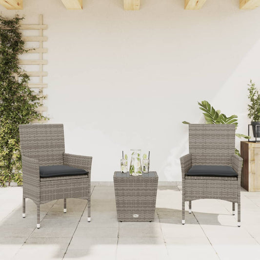Set da Bistrò 3 pz con Cuscini Grigio Polyrattan e Vetro - homemem39