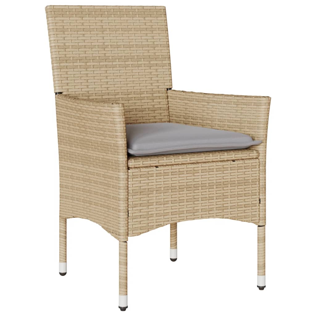 Set da Bistrò 3 pz con Cuscini Beige Polyrattan e Vetro - homemem39