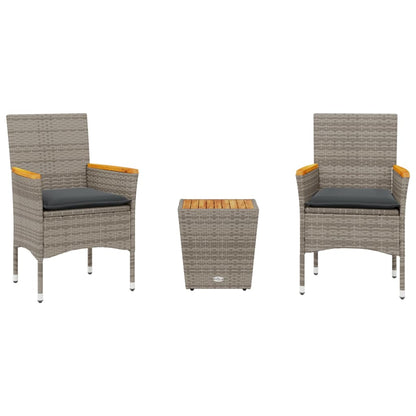 Set da Bistrò 3 pz con Cuscini Grigio Polyrattan e Vetro - homemem39