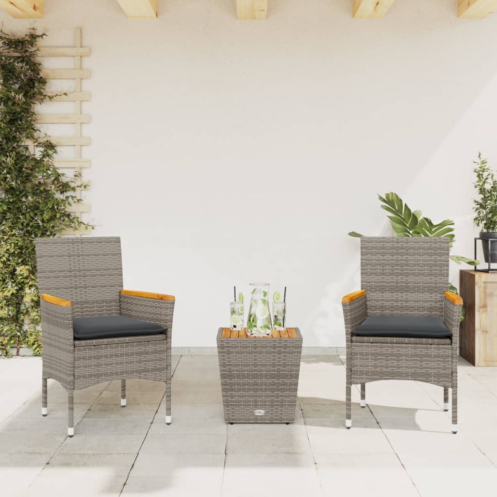 Set da Bistrò 3 pz con Cuscini Grigio Polyrattan e Vetro - homemem39