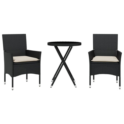 Set da Bistrò 3 pz con Cuscini Nero Polyrattan e Vetro | homemem39