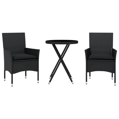 Set da Bistrò 3 pz con Cuscini Nero Polyrattan e Vetro | homemem39