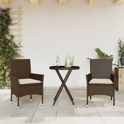Set Bistrò 3 pz con Cuscini Marrone Polyrattan e Vetro - homemem39