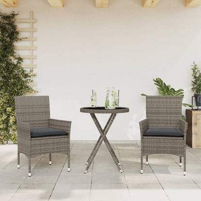 Set da Bistrò 3 pz con Cuscini Grigio Polyrattan e Vetro - homemem39