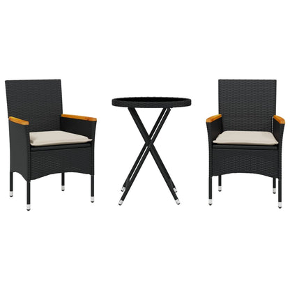 Set da Bistrò 3 pz con Cuscini Nero Polyrattan e Vetro | homemem39