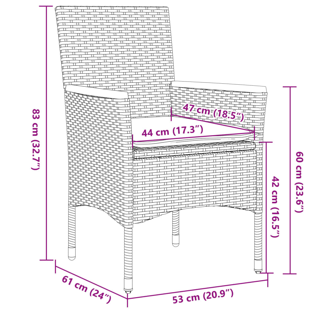 Set da Bistrò 3 pz con Cuscini Nero Polyrattan e Vetro | homemem39