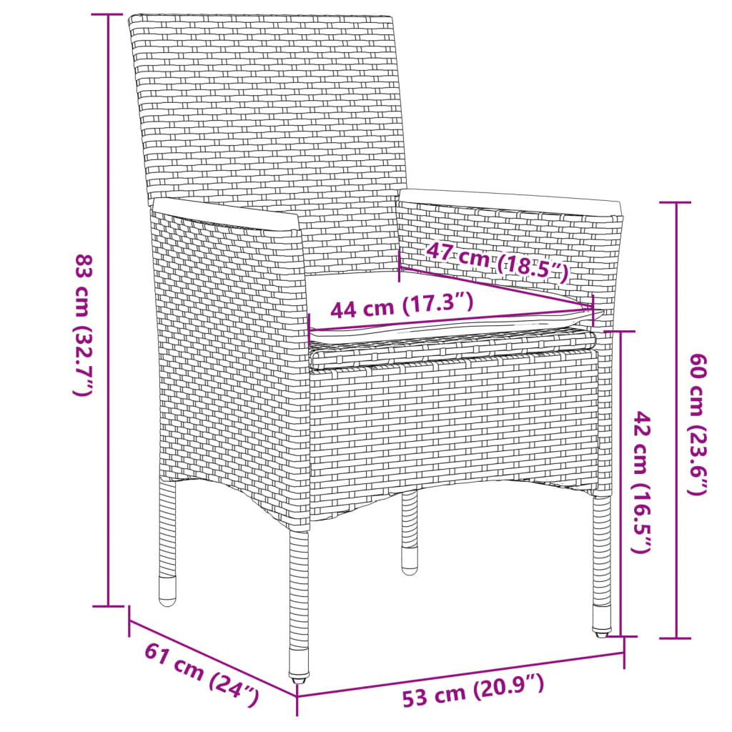Set da Bistrò 3 pz con Cuscini Grigio Polyrattan Acacia | homemem39