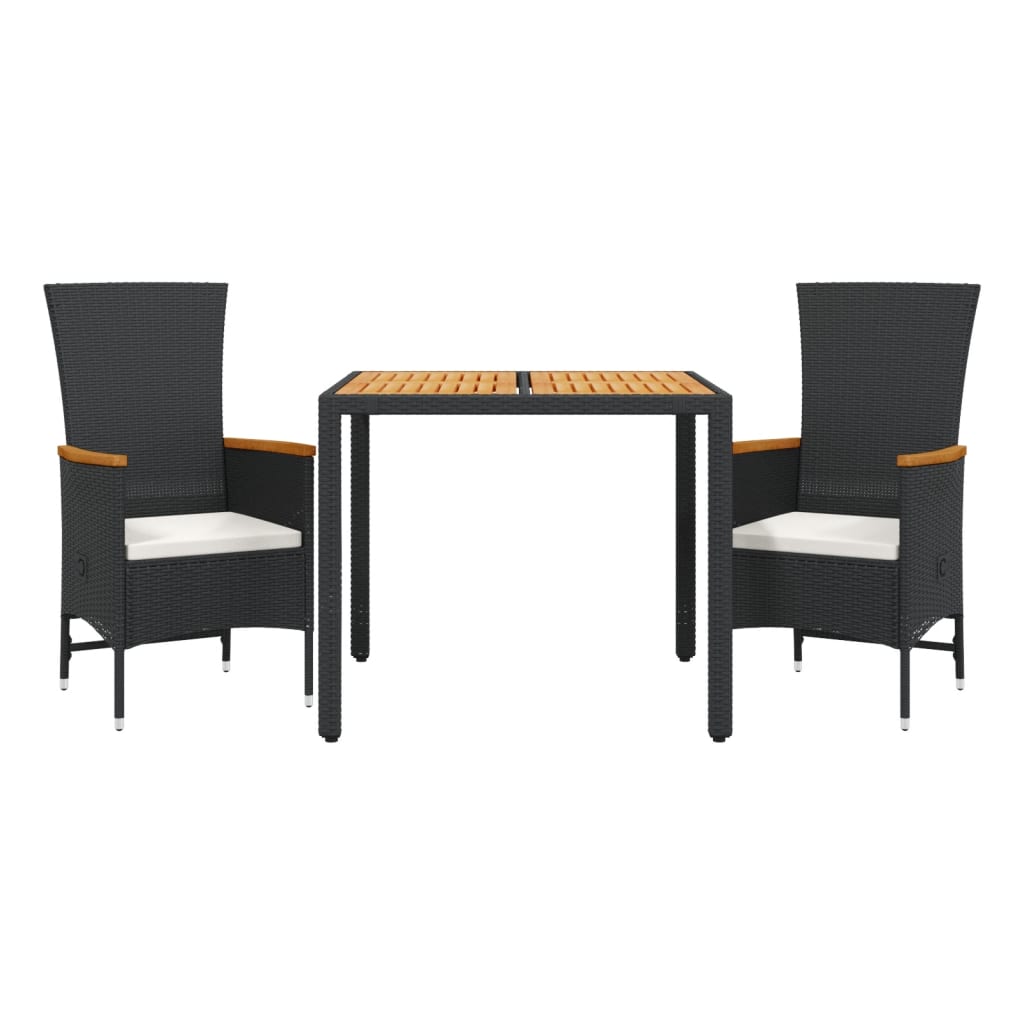 Set da Pranzo da Giardino 3 pz con Cuscini Nero in Polyrattan | homemem39