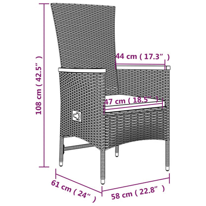 Set da Pranzo da Giardino 3 pz con Cuscini Nero in Polyrattan | homemem39