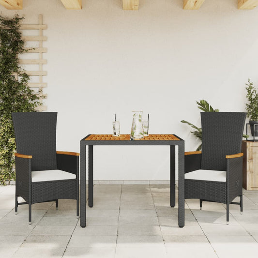 Set da Pranzo da Giardino 3 pz con Cuscini Nero in Polyrattan - homemem39