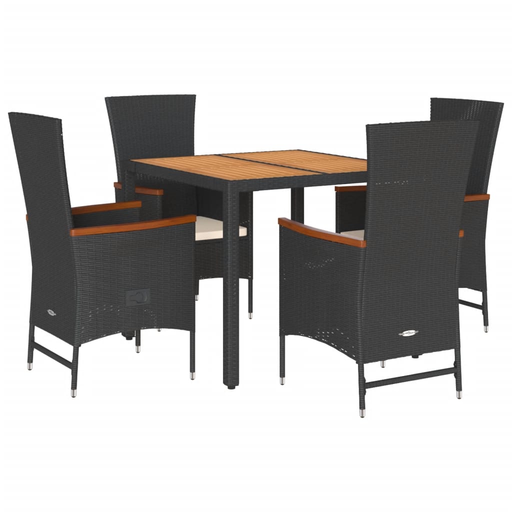 Set da Pranzo da Giardino 5 pz Nero con Cuscini in Polyrattan | homemem39