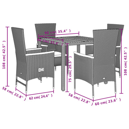 Set da Pranzo da Giardino 5 pz Nero con Cuscini in Polyrattan | homemem39