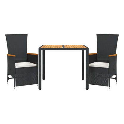 Set da Pranzo da Giardino 3 pz con Cuscini Nero in Polyrattan | homemem39
