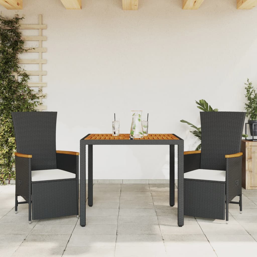 Set da Pranzo da Giardino 3 pz con Cuscini Nero in Polyrattan | homemem39