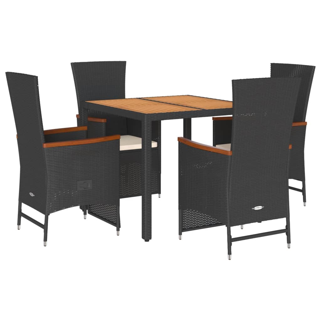 Set da Pranzo da Giardino 5 pz Nero con Cuscini in Polyrattan - homemem39
