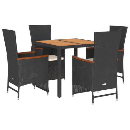 Set da Pranzo da Giardino 5 pz Nero con Cuscini in Polyrattan - homemem39