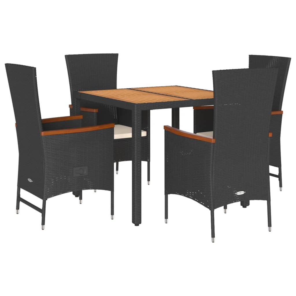 Set da Pranzo da Giardino 5 pz Nero con Cuscini in Polyrattan | homemem39
