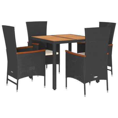 Set da Pranzo da Giardino 5 pz Nero con Cuscini in Polyrattan | homemem39