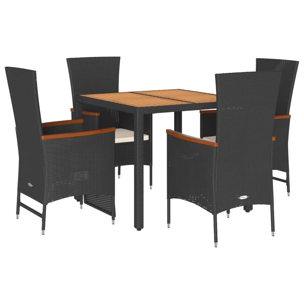 Set da Pranzo da Giardino 5 pz Nero con Cuscini in Polyrattan - homemem39