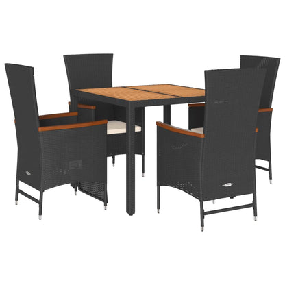 Set da Pranzo da Giardino 5 pz Nero con Cuscini in Polyrattan | homemem39
