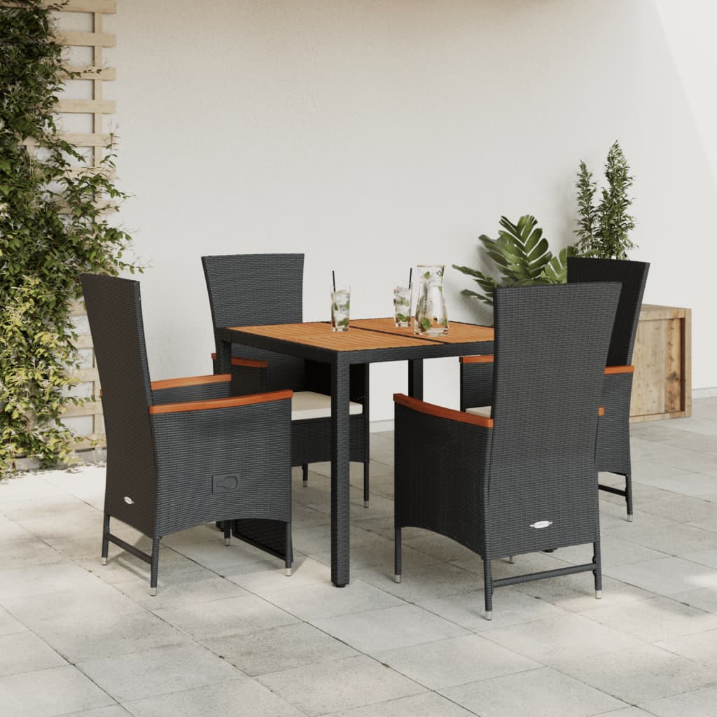 Set da Pranzo da Giardino 5 pz Nero con Cuscini in Polyrattan | homemem39