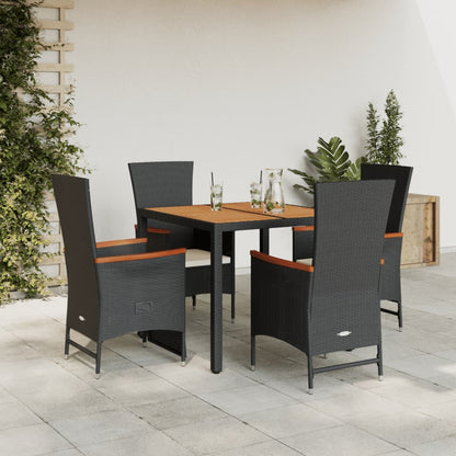 Set da Pranzo da Giardino 5 pz Nero con Cuscini in Polyrattan - homemem39