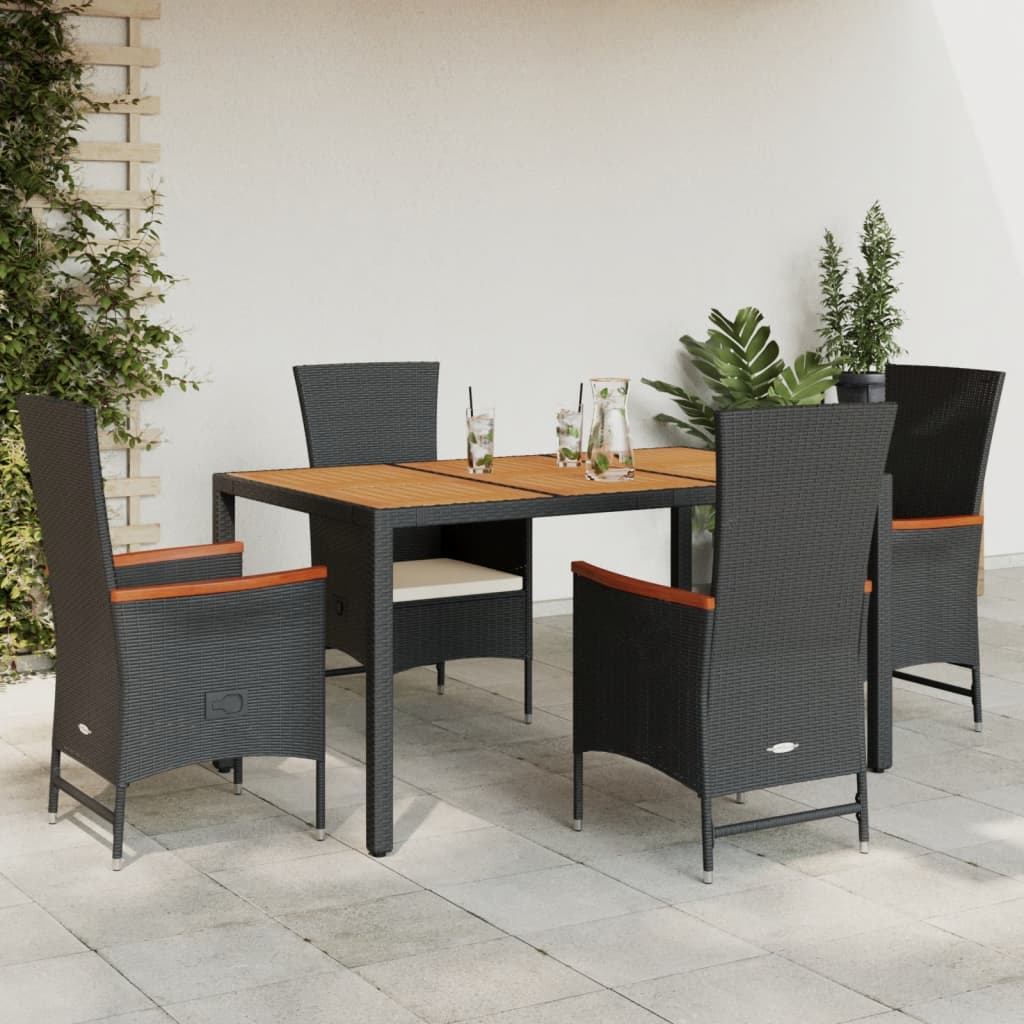 Set da Pranzo da Giardino 5 pz Nero con Cuscini in Polyrattan | homemem39