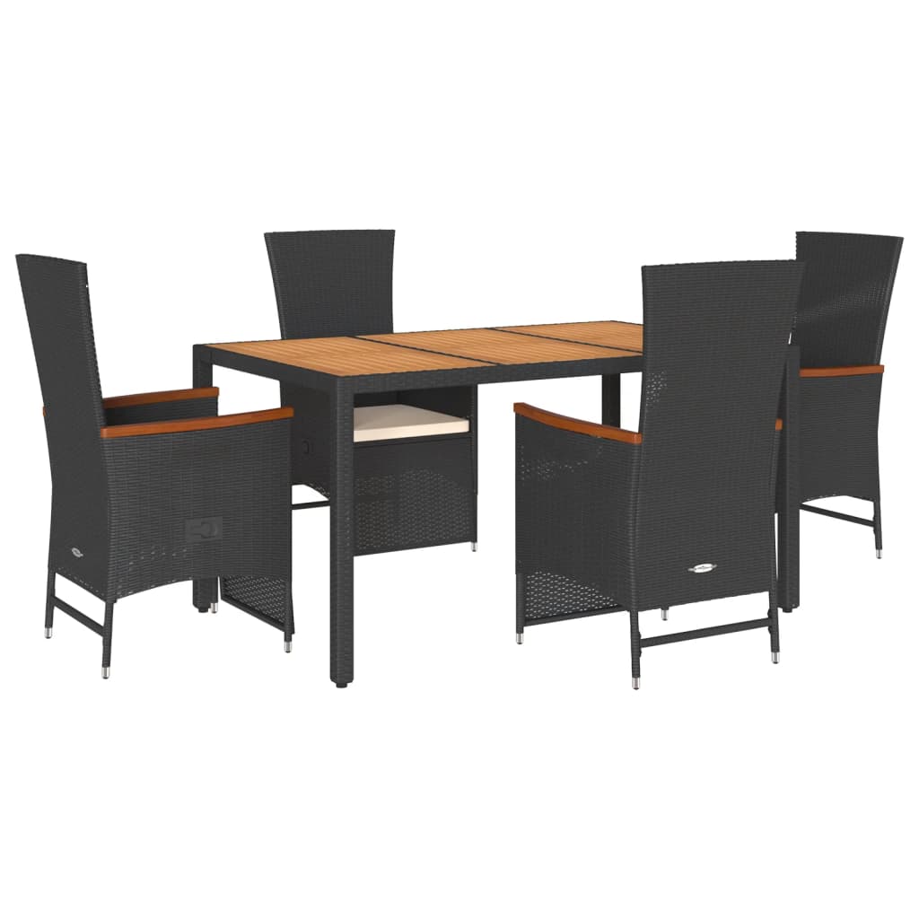 Set da Pranzo da Giardino 5 pz Nero con Cuscini in Polyrattan - homemem39