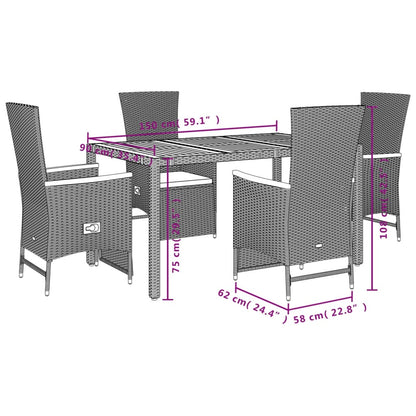 Set da Pranzo da Giardino 5 pz Nero con Cuscini in Polyrattan - homemem39