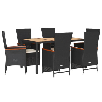 Set da Pranzo da Giardino 7 pz Nero con Cuscini in Polyrattan | homemem39