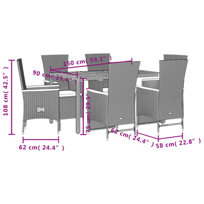 Set da Pranzo da Giardino 7 pz Nero con Cuscini in Polyrattan | homemem39