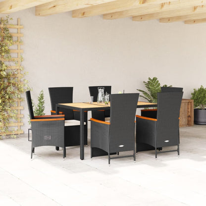Set da Pranzo da Giardino 7 pz Nero con Cuscini in Polyrattan | homemem39