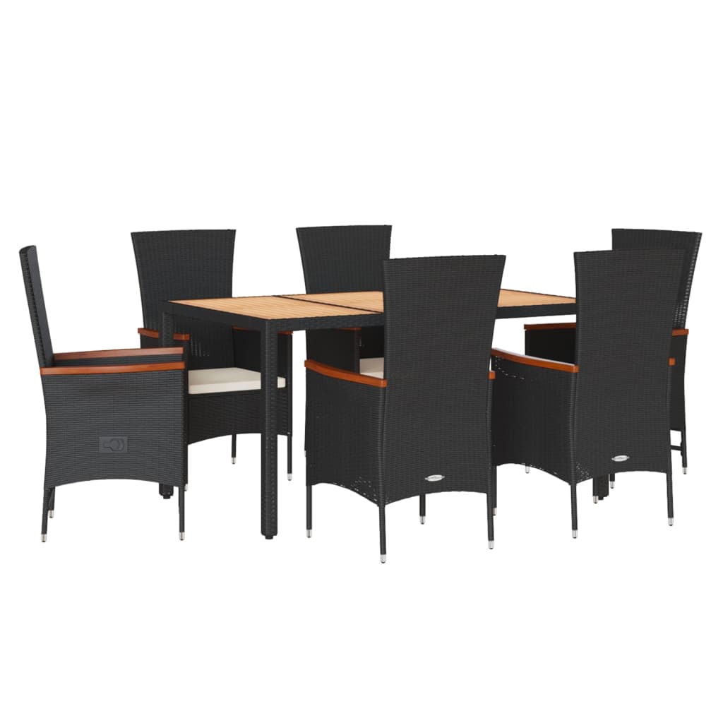 Set da Pranzo da Giardino 7 pz Nero con Cuscini in Polyrattan - homemem39