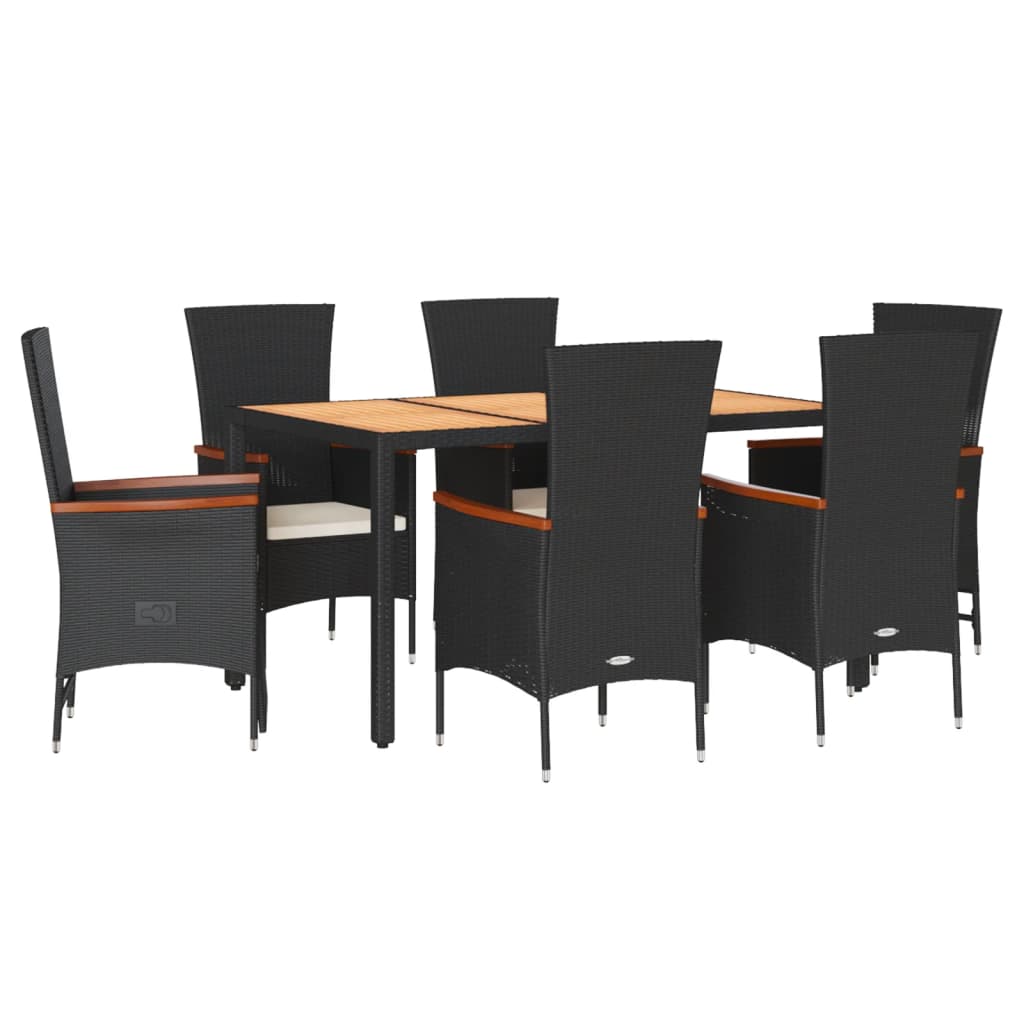 Set da Pranzo da Giardino 7 pz Nero con Cuscini in Polyrattan - homemem39