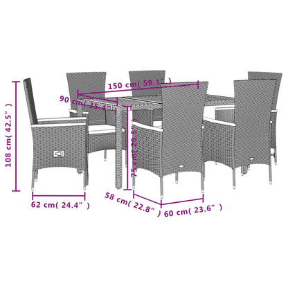 Set da Pranzo da Giardino 7 pz Nero con Cuscini in Polyrattan - homemem39
