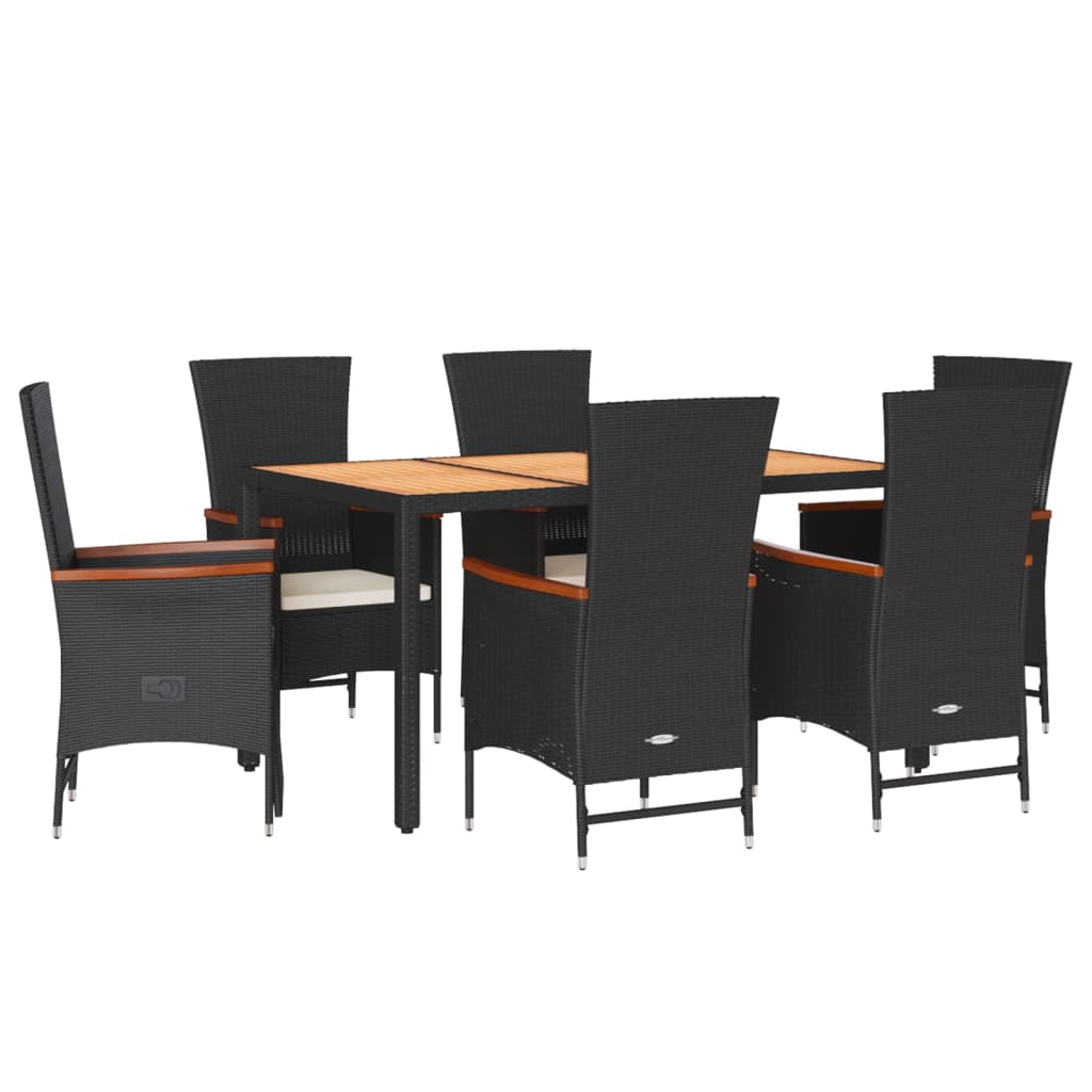 Set da Pranzo da Giardino 7 pz Nero con Cuscini in Polyrattan - homemem39