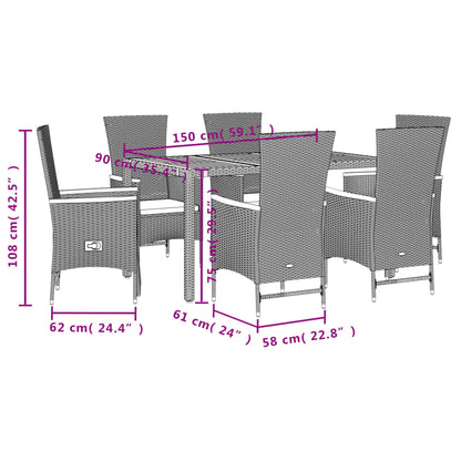 Set da Pranzo da Giardino 7 pz Nero con Cuscini in Polyrattan | homemem39