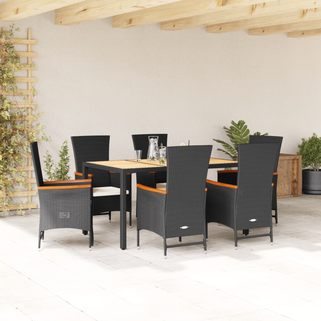 Set da Pranzo da Giardino 7 pz Nero con Cuscini in Polyrattan | homemem39