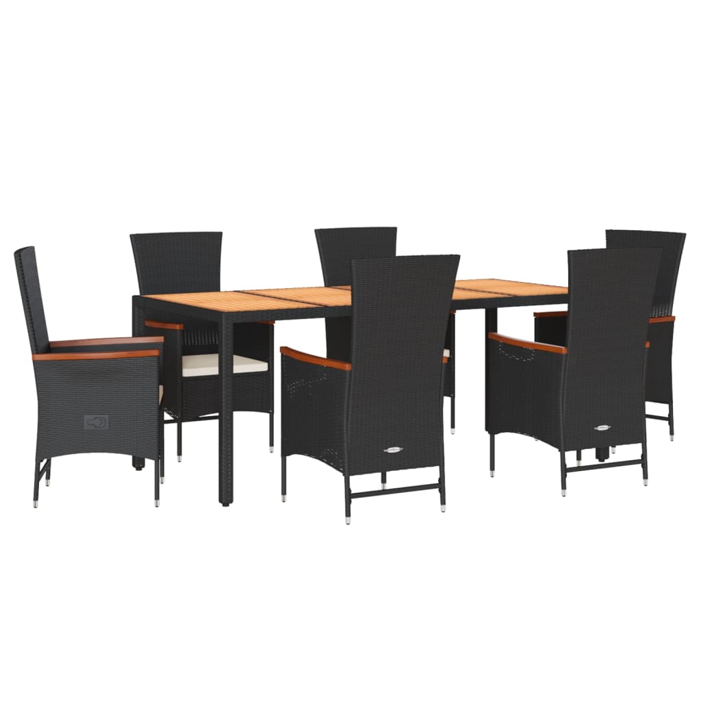 Set da Pranzo da Giardino 7 pz Nero con Cuscini in Polyrattan | homemem39