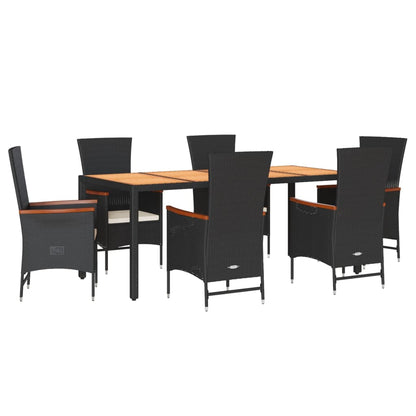 Set da Pranzo da Giardino 7 pz Nero con Cuscini in Polyrattan - homemem39