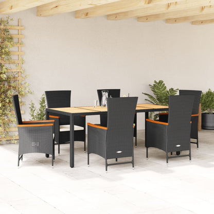 Set da Pranzo da Giardino 7 pz Nero con Cuscini in Polyrattan - homemem39